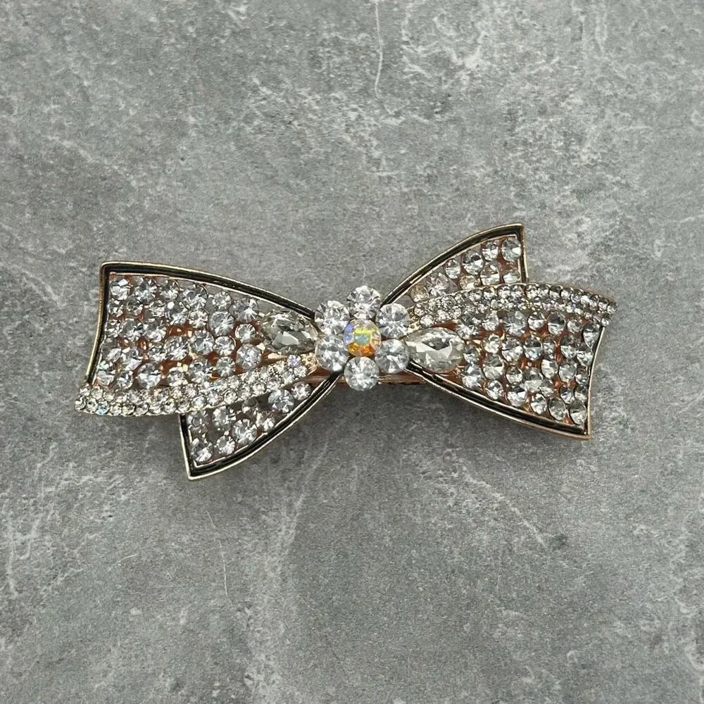 NWOT Rhinestone Bow Gold Barrette Hair Clip Hair Pin Accessory